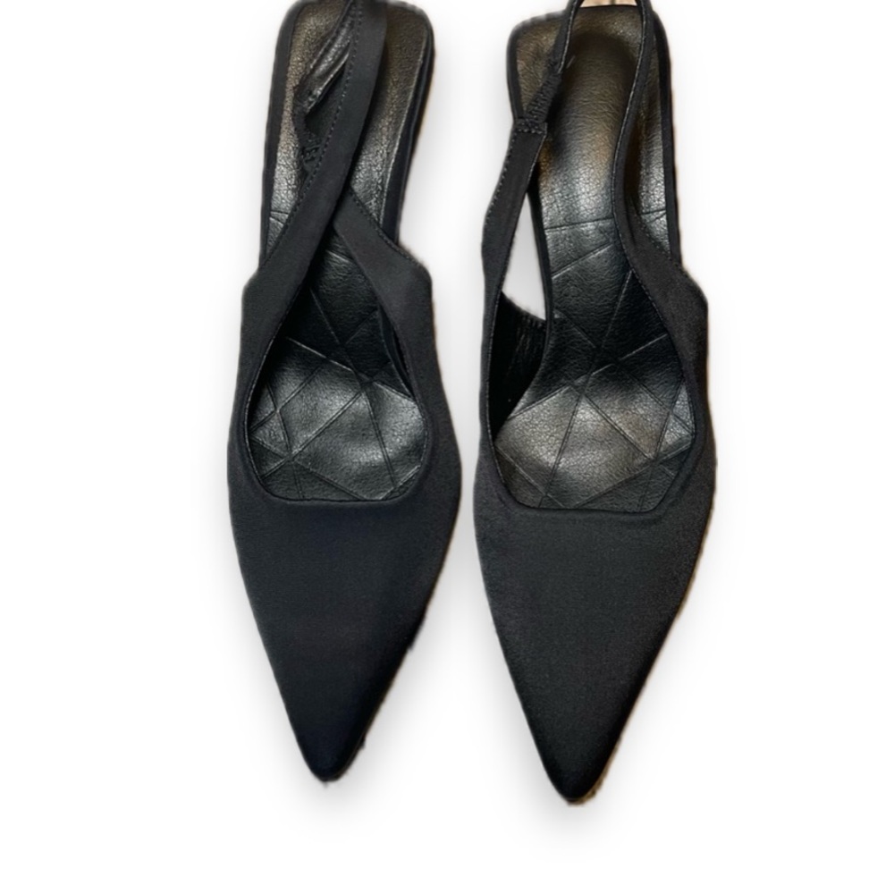 Black fabric sling back prom heels